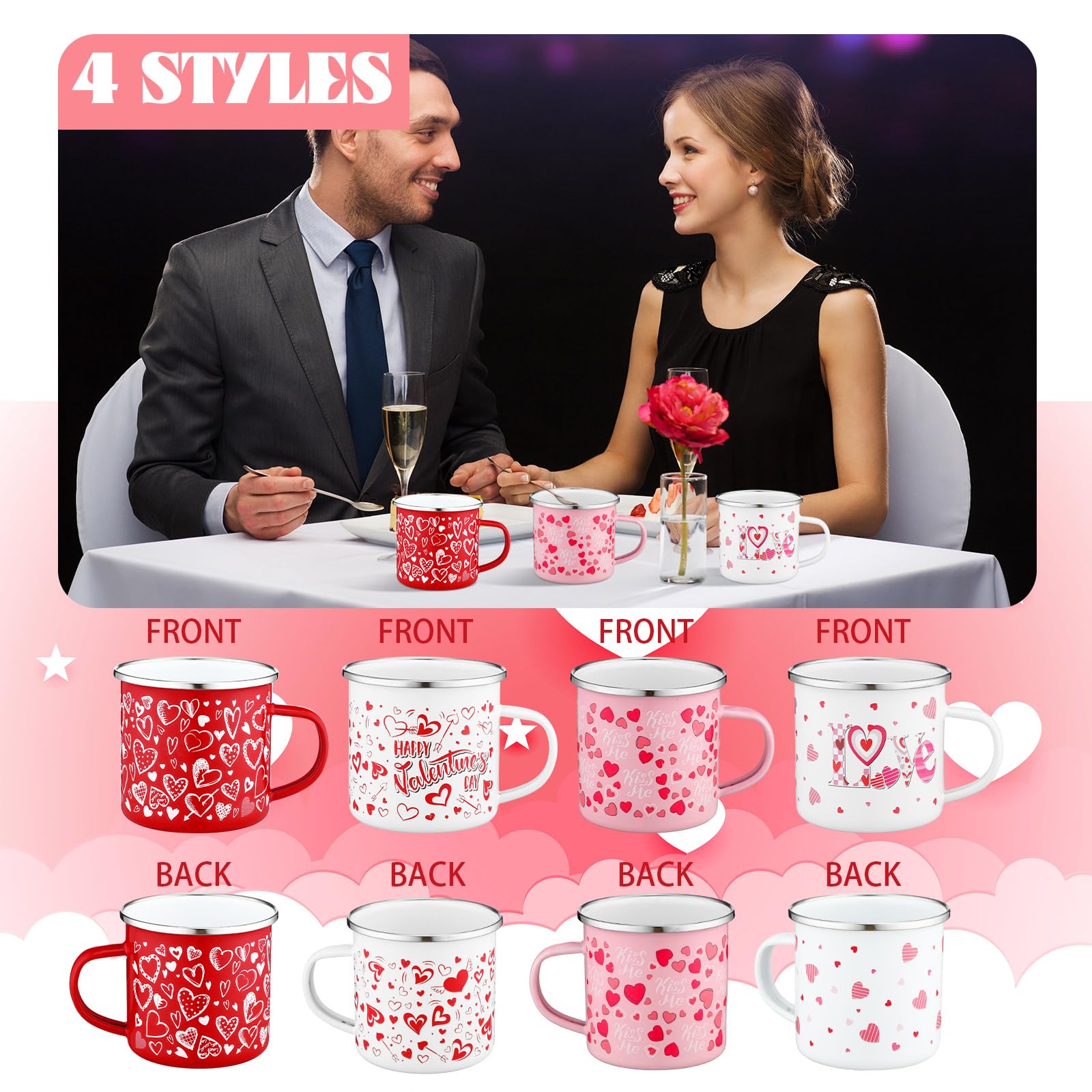 Amazon.com: Suttmin 4 Pcs Enamel Mug Set 12oz, Love Hearts Coffee